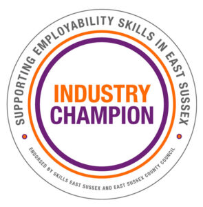 Industry champion badge. Supporting employability skills in East Sussex. Endorsed by Skills East Sussex and East Sussex County Council.