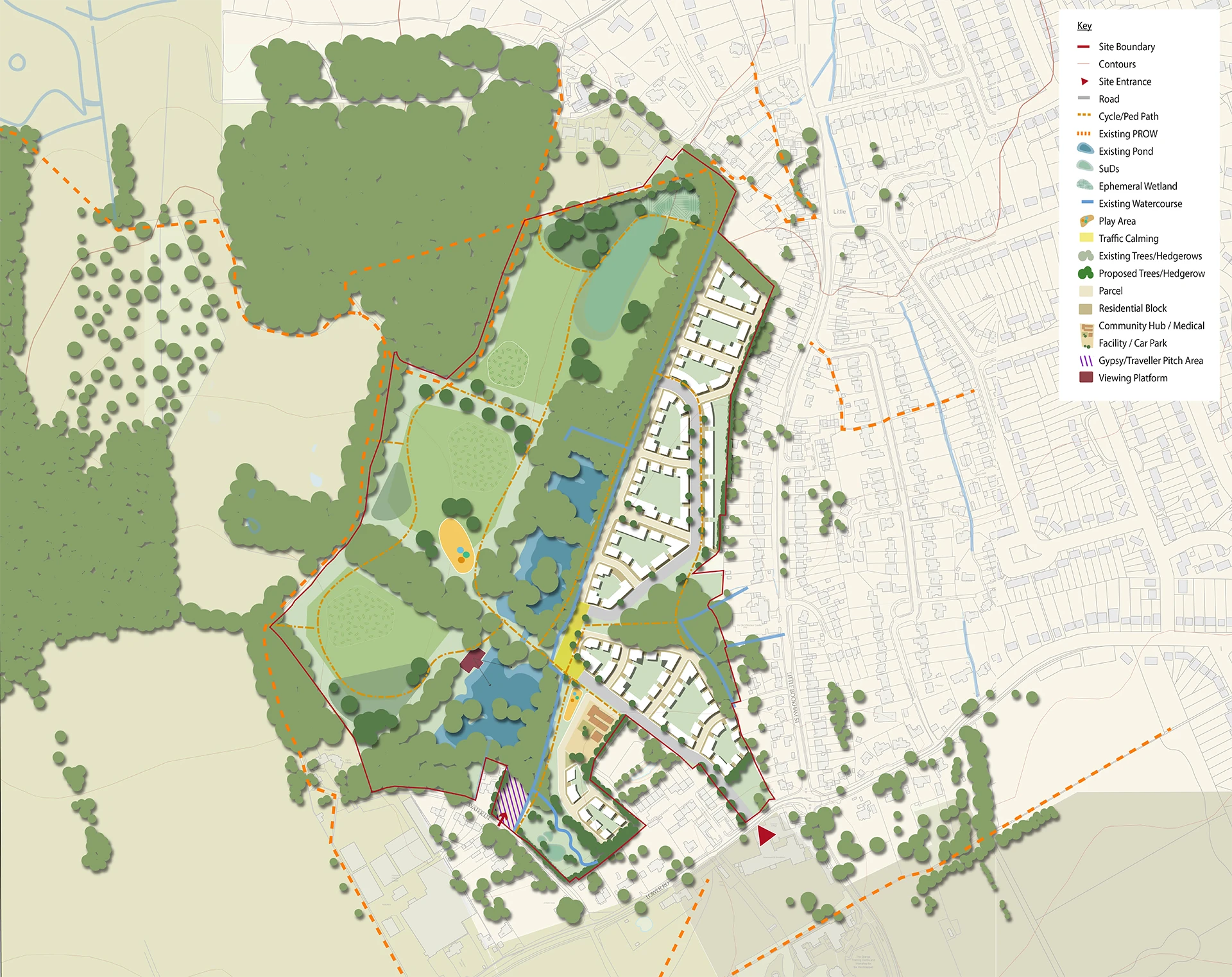 A colour drawn plan of proposed new homes in bookham