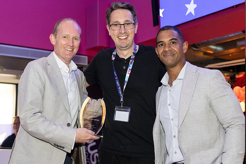 Julian Rooney and Leon Beale accept Zero Bills Housebuilder of the Year award for Thakeham